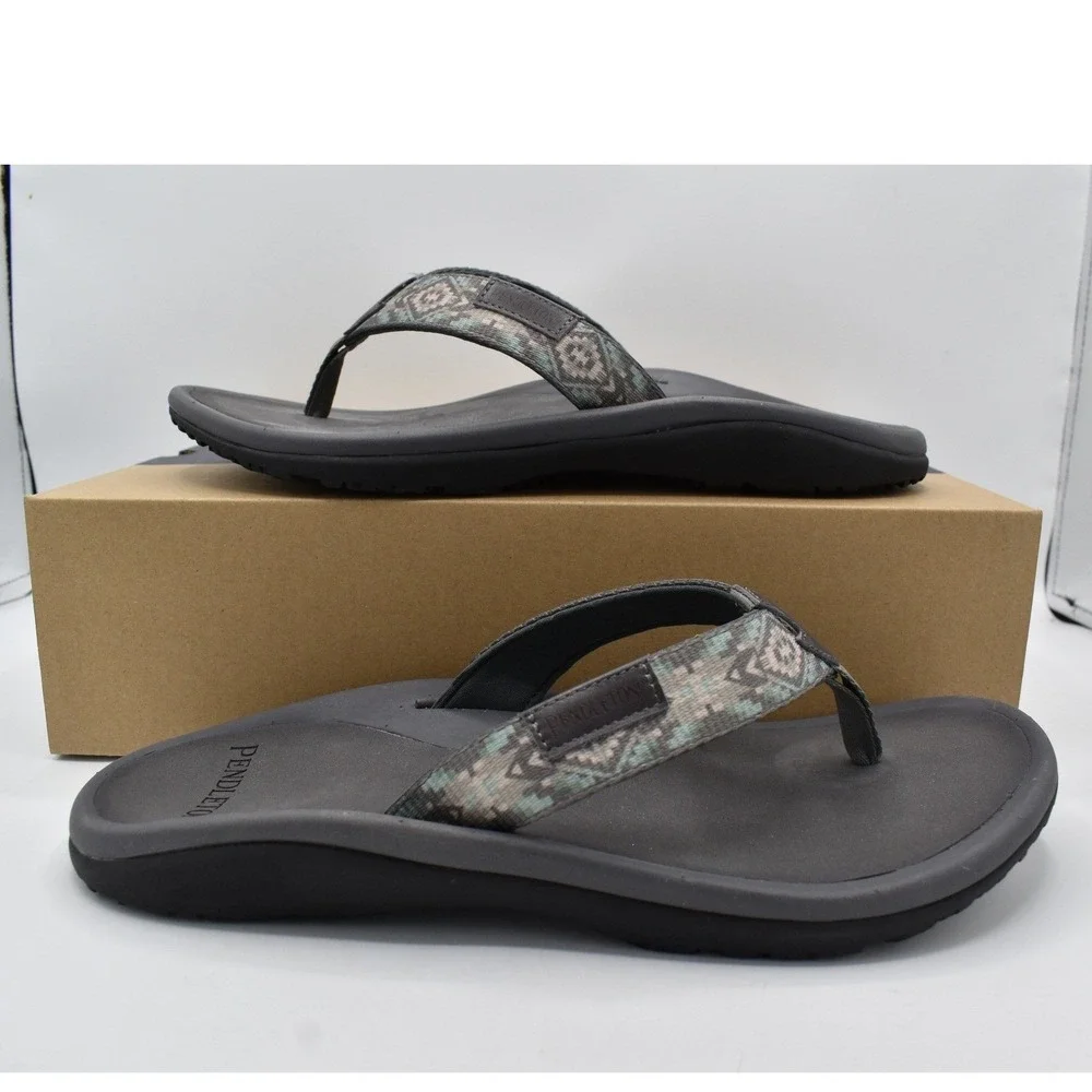 Pendleton Mens Size 11 Gray Blue Southwestern Flip Flop Sandals Thongs Shoes